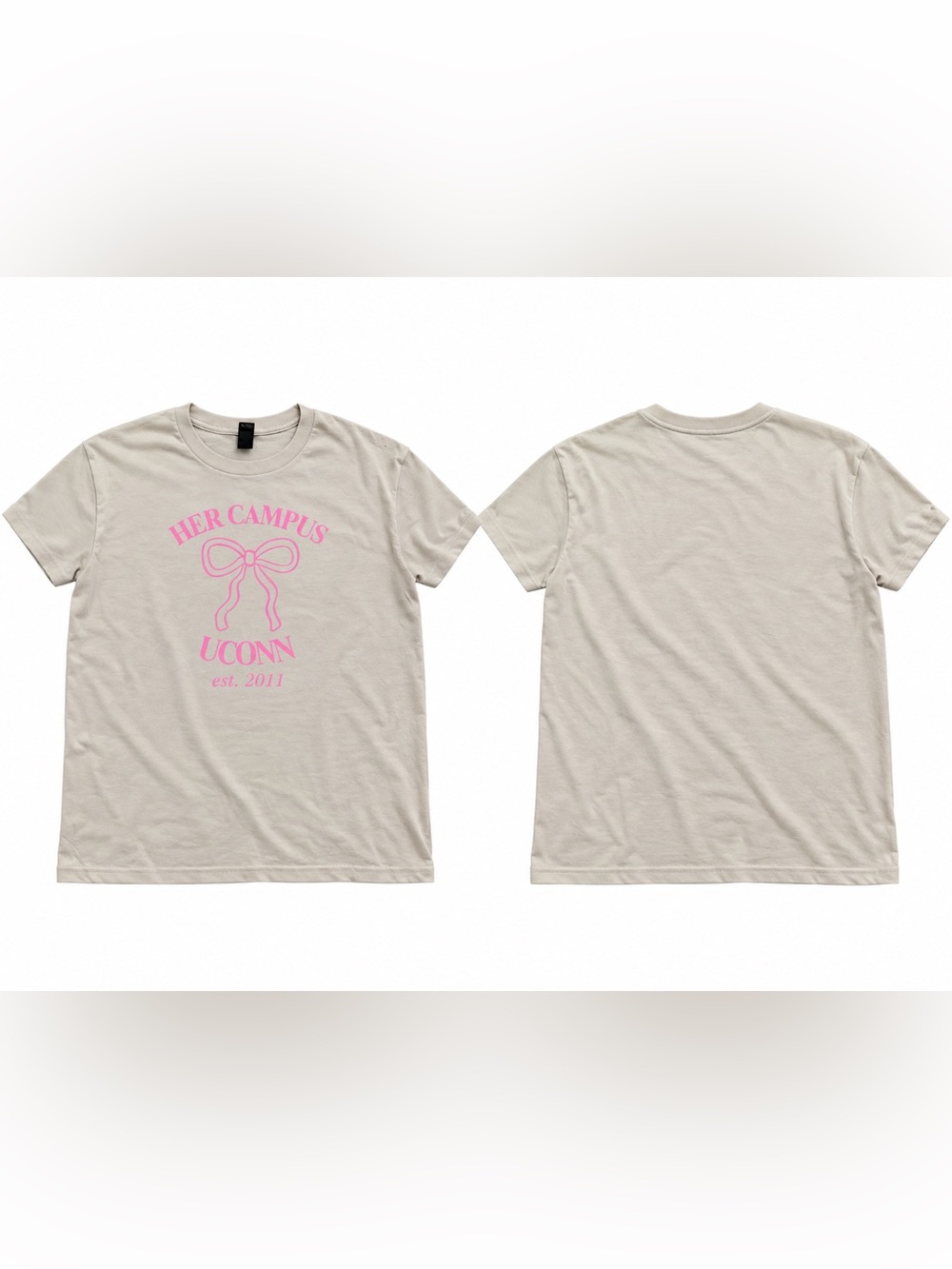 UCONN Girls' Cream Graphic Campus T‑Shirt with Pink Print - Size L